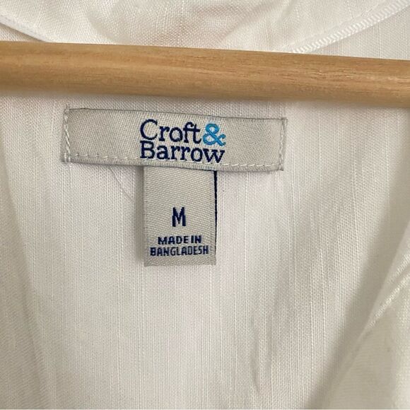 Croft & Barrow White Linen Minimalist Button Sleeveless Tank Top Blouse Shirt - Picture 4 of 8